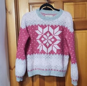 LOFT Pink and White Geometric Sweater